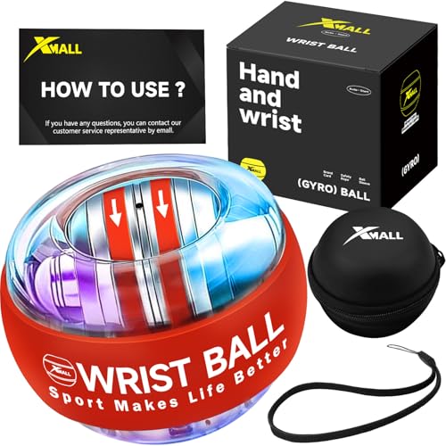 XMALL Torque Ball Hand Exerciser, Grip Strength Trainer, Auto-Start, Forearm Strengthener, Hand Strengthening Devices, Wrist Power Gyro Ball, Wrist Strengthener, Finger Exerciser - color: Red