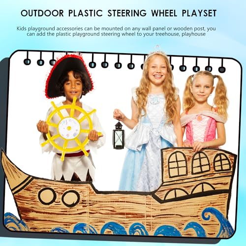 Kids Playground Accessories Outdoor Plastic Steering Wheel Playset Pirate Ship Wheel for Playhouse Garden Backyard Tree House - color: Yellow Set 1