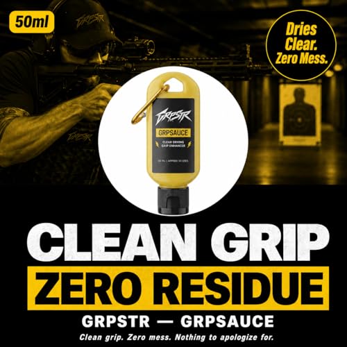 GRPSAUCE Liquid Chalk Alternative for Shooting Sports | Clear Drying Grip Enhancer for Pistols & Rifles | Non-Corrosive, Gun-Safe | No Chalk Residue | Competition Ready | 50ml Carabiner Clip Bottle