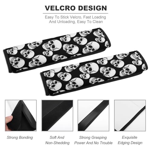 2 Pack Halloween White Skulls Black Car Seat Belt Pad Soft Padded Harness Pads Strap for Child, Car Seats Pushchair Strollers High Chair Pushchair, Anti-Slip Pad - color: Pattern 84
