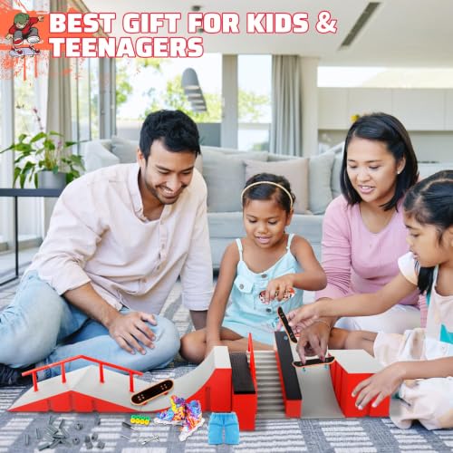Fingerboard Skate Park Ramp Kit, Finger Skateboards Toys with Skates Sports Shorts Tool Kit, Mini Fingerskateboards Training Props Interactive Freestyle Skate Game for Kids Adults