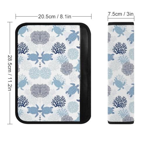 Universal Fit Turtle White Blue Sea Hawaiian Ocean Beach Seat Belt Shoulder Pad for Adult Use, Most Cars, 1 Pair Harness Pads Strap Anti-Slip Pad - color: Pattern 377