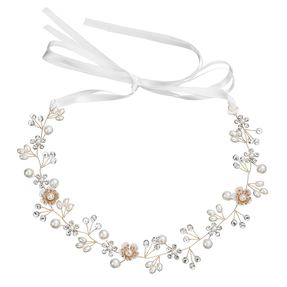 Bridal Hair Vines Crystal Pearls Flower Wedding Hair Accessories Evening Party Tiara Headpiece For Bridesmaid And Flower Girls