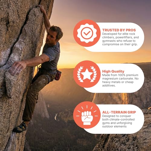 Climbing Chalk Ball, Pro Friction Gymnastics Chalk 100% Magnesium | Non-Toxic, Ultra Grip for Lifting, Rock Climbing, Gym, Weights & More! Long Lasting & Skin Friendly
