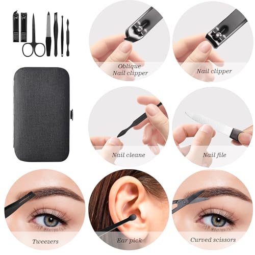 Manicure Pedicure Set Personal Care Nail Clipper Kit 7 PCS Manicure and Pedicure Kit Nail Care Kit for Men Suitable for Travel(Black) Present for Men Husband Boyfriend Parent - color: black