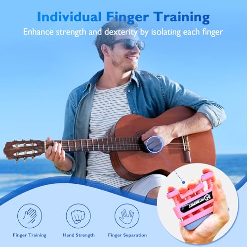 FitBeast Finger Strengthener, Finger Exerciser, Hand Exerciser for Improve Dexterity and Strength in Fingers, Hands, Forearms–Grip Strength Trainer for Musicians, Climbers - color: 4 Piece Set -Pink Light Blue Grey Black