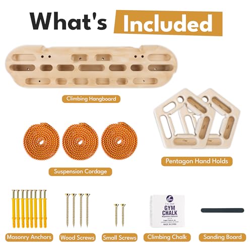 Climbing Hangboard and Finger Hanging Holds - Fingerboard for Strength Training - Rock Climbing Grip Strengthening Holds - Hang Board and Hand Holds with Suspension Chord Ropes and Chalk