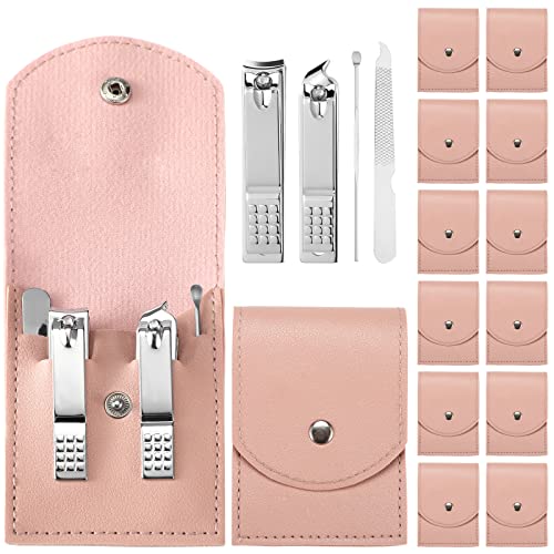 Geosar 12 Sets Manicure Gifts Bulk Nail Clippers Pedicure Kit Stainless Steel Professional Pedicure Grooming Kits Nail Care Tools with Travel Case for Women Men Hand Foot Birthday(Pink) - color: Pink