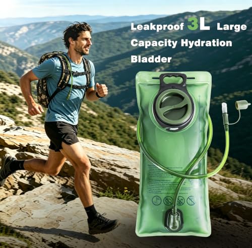 Hydration Backpack, Tactical Molle Water with 3L TPU Water Bladder | Lightweight Military Hydration Daypack for Hiking, Running, Cycling, Climbing, Biking, 105 oz, Breathable Back Panel - color: Khaki Camouflage