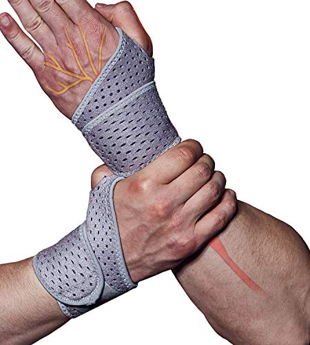 HiRui 2 Pack Wrist Compression Strap and Wrist Brace Sport Wrist Support for Fitness, Weightlifting, Tendonitis, Carpal Tunnel Arthritis, Pain Relief-Wear Anywhere-Adjustable (Gray) - color: Gray