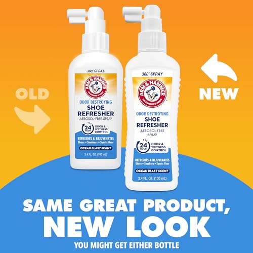 Arm & Hammer Shoe Refresher Spray, Odor Eliminator for Sneakers, 24 Odor & Wetness Control, Aerosol-Free Shoe Deodorizer Spray, Ocean Blast Scent, 3.4 oz - size: 3.4 Ounce (Pack of 1)