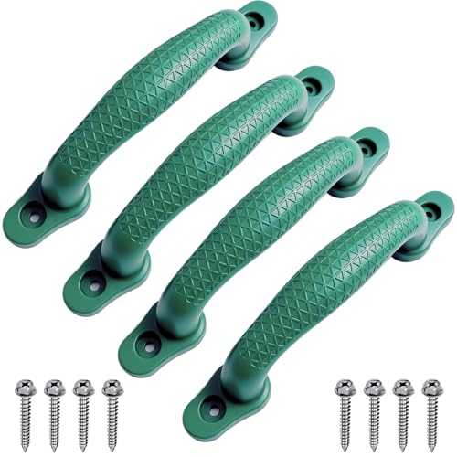 Non-Slip Playground Safety Handles, Green Playset Grips, 4 Pack | Heavy-Duty Playset Handles for Indoor & Outdoor Fits Treehouse, Playhouse, Climbing Frame. Screws Included - color: Green-4pack