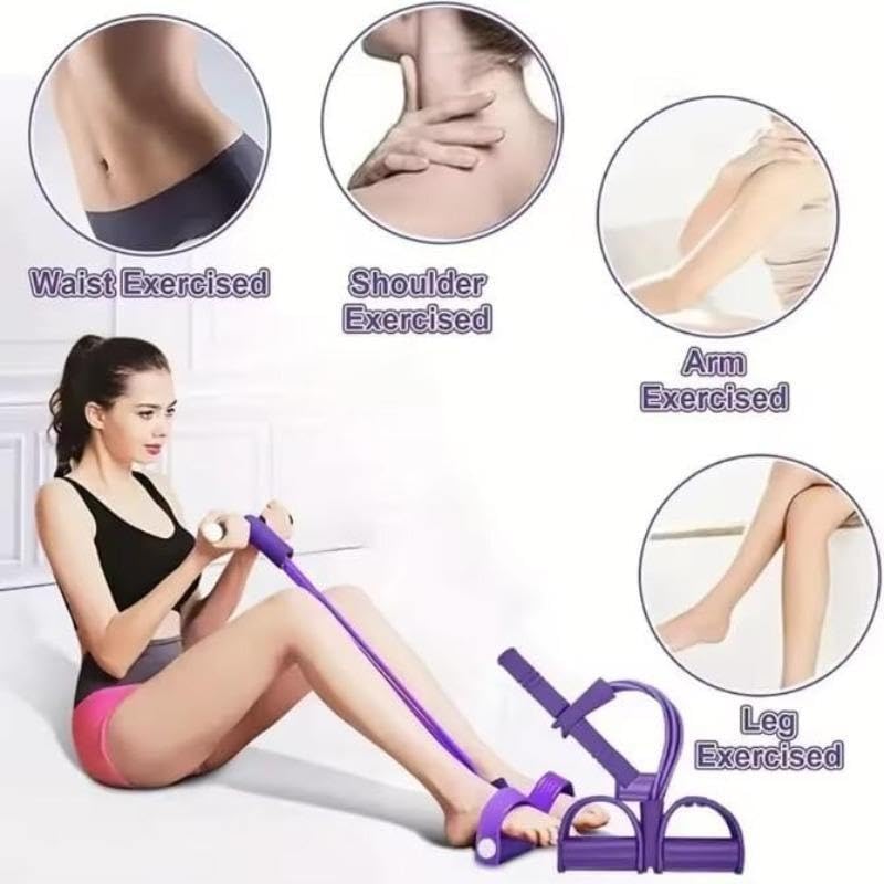21 Fitness Resistance Bands Set with 4 Tube Pedal Ankle Puller - Multifunction Tension Rope for Abdomen Waist Arm Leg Stretching, Sit-Up Assistance Elastic Strength Bands with Handles - color: Purple