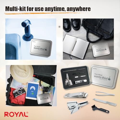 ROYAL [Made in Korea] Nose Hair Trimmer for Men Set, Birdie Set, with Nail Clippers and Tweezers, Manual, Battery-Free, Waterproof, Painless with Twelve Dual-Edged Blades, Patented Mechanism RET-4 - color: Silver Set