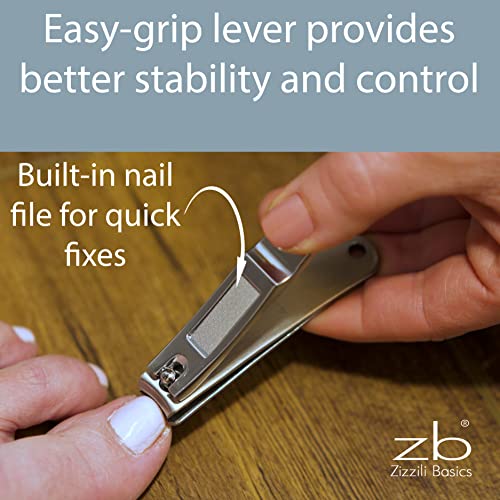 Nail Clippers by Zizzili Basics - 3 Piece Nail Clipper Set - Stainless Steel Fingernail & Toenail Clippers with Nail File & Bonus Pink Carry Case - Best Nail Care for Manicure, Pedicure, Home & Travel - color: Pink Case
