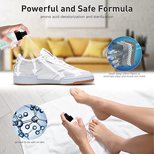 Shoe Odor Eliminator, LamFun Foot Shoe Deodorizer Spray, Natural Deodorant for Shoes, Feet, Sneakers, Work Boots, Air Freshener Spray, Freesia and Peppermint