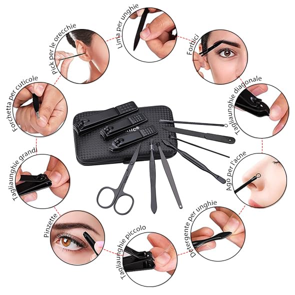 Glamne Manicure Set Nail Clippers Kit Professional Stainless Steel Nail Care Tools with Leather Travel Case 10 in 1 Blue - color: Blue
