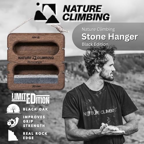 Portable Hangboard | Rock Climbing Hangboard | Hang Board for Climbing | Fingerboard | Strengthen Your Fingers | Bouldering Gifts | Hard Wood - color: Black Edition - Granite