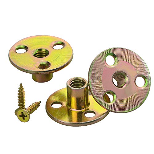 WMYCONGCONG 64PCS 3/8” Brad Hole Tee T-nut with Round Base Iron Plate Nut Screw Set Furniture Hardware Flange Insert Female Thread T-Nut with Mounting Screws Set (3/8" - 64Pcs) - size: 3/8" - 64Pcs