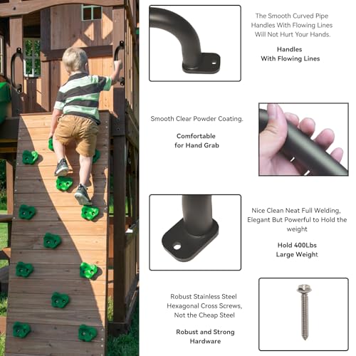 ESPETS 4 Pack of 10 Inch Black Metal Outdoor Playground Handles | Rust-resistence Metal Playset Accessories, Playhouse ladder handles, Indoor Monkey Bars, Treehouse, Climbing walls handles - color: Black