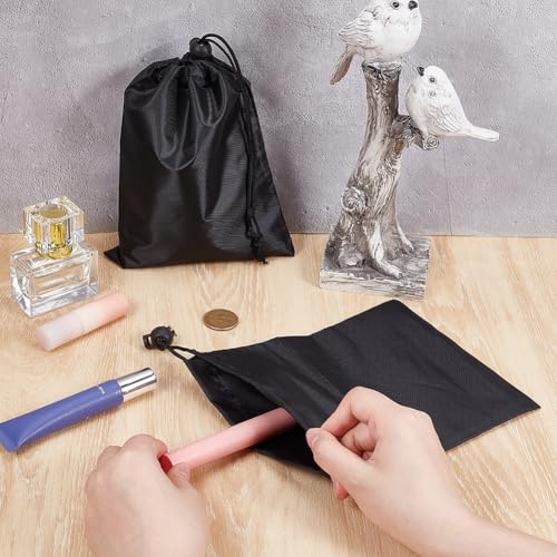10 Pack Drawstring Bag with Toggle, Black Nylon Gym Ditty Bag Stuff Sack Storage Pouch for Travel Storage Pantry Gifts Organization, 7.95 x 6.14 Inch