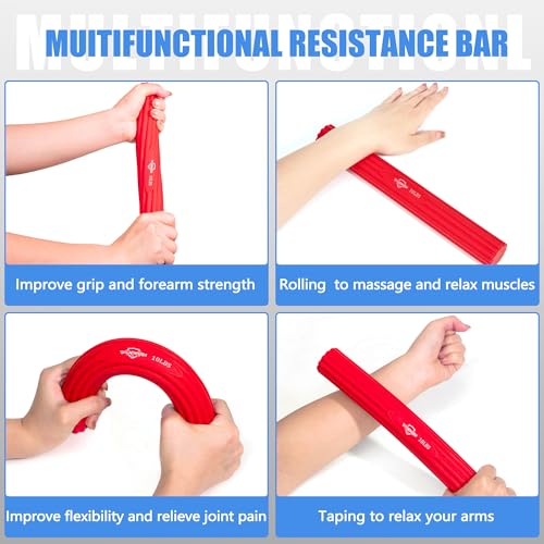 DICYWUDI Flex Therapy Bar and Grip Strength Trainers set, Physical Therapy & Resistance Bar for Golfers Elbow, Tendinitis, Wrist,Forearms Pain, Improve Grip Strength and Relieve Pain - color: Yellow/Red/Green/Blue