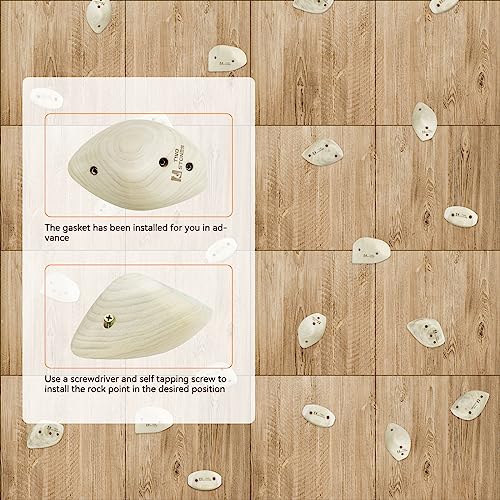 TWO STONES Wooden Rock Climbing Holds for Adults | Wood Rock Wall Climbing Holds for Gyms | Variety Screw On Climbing Hand Holds Set with Mounting Hardware
