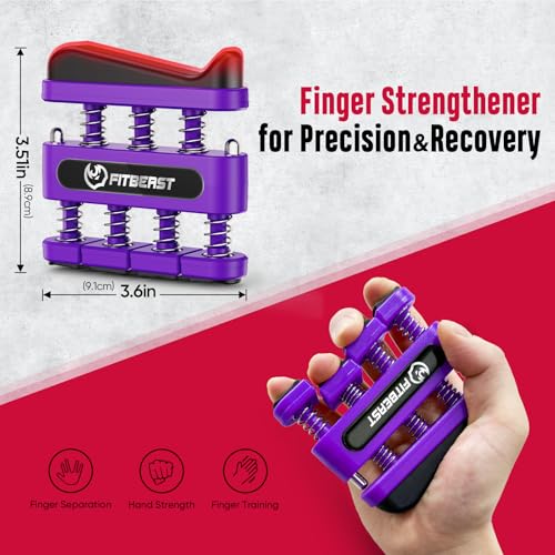 FitBeast Grip Strength Trainer, Hand Gripper Strengthener Kit - 6 Pack with Adjustable Resistance Forearm Strengthener, Forearm Exerciser and Massage Balls for Hand Therapy, Grip Training - color: Purple