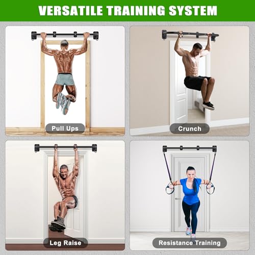 SELEWARE 32"/36" Wall Mount Pull Up Bar Joist Mount Chin Up Bar for Doorway | Heavy Duty Steel Construction Support 450 lb, w/Resistance Band Hooks, Fits 32"/36" Wall Studs for Home Gym Strength Training - size: A: 36" x 1.3" Dia Grip