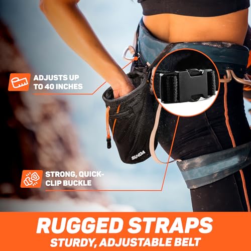 Chalk Bag for Rock Climbing - Rock Climbing Gifts Gear Accessories - Quick-Clip Belt, Large Zippered Pockets & Brush Holder - Weight Lifting, Gym, Bouldering, Disc Golf, Wall, Rock Climbing Chalk Bag - color: Sukoa Orange