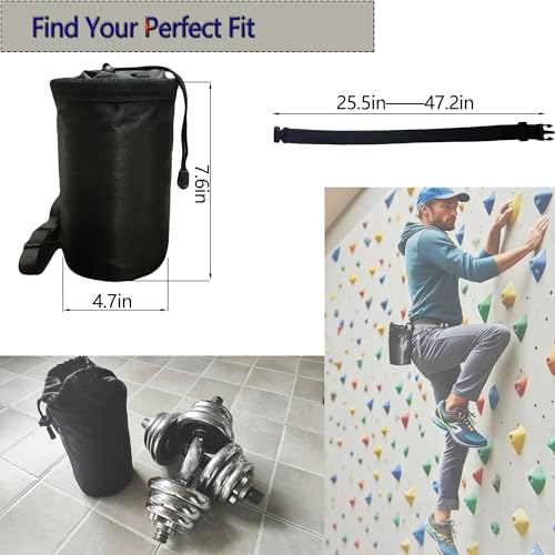Rock Climbing Chalk Bag & Bouldering Bucket, 7.5" Oxford with Zipper Pocket - Lightweight Gym Accessories for Men Women (Black/Charcoal Grey) - color: Black