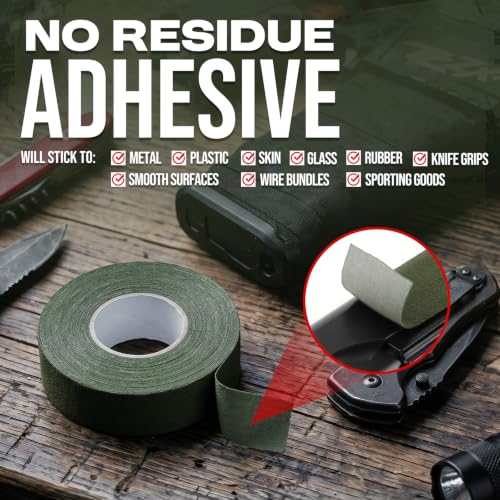 Gun Grip Tape, 1 in x 82 FT Goon Tactical Tape for Guns, Handgun, Pistol, Firearm, Rifle, Hockey, Bats, Baseball - Non-Slip, Non-Reflective Gun Tape Cotton & Synthetic Blend (Black & Green)