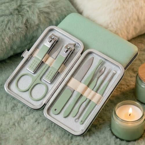 Manicure Kit for Women Men-Manicure Set with Case, Nail Clippers, Portable Nail Care Kit for Travel Home Personal Grooming（Matcha Green 7 in 1） - color: Green2