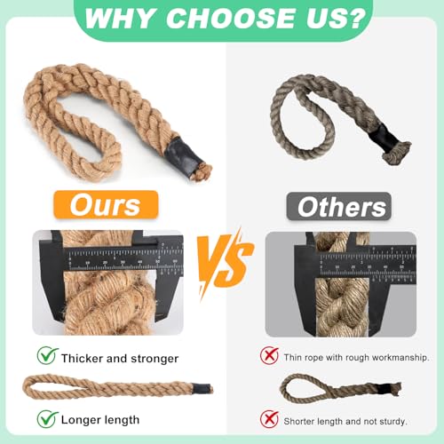 Rope Grips for Pull Ups | Handmade Heavy Duty Jute Rope, 2 Inch Thick, Durable Grip Strength Training for Gym and Home Workout