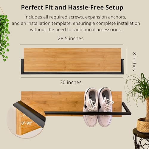 Wall Mounted Shoe Rack Scandinavian Bamboo & Metal Shoe Storage, Space-Saving Organizer for Entryway & Hallway, Fits All Shoe Sizes, Hanging Shoe Rack