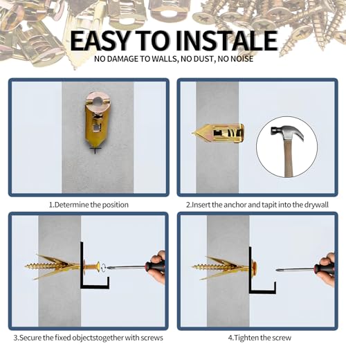 200PCS Drywall Anchors and Screws Kit, 100 Self Drilling Sheetrock Anchors and 100 Heavy Duty Wall Fasteners, Hollow Wall Anchors for Hanging Shelves, Picture Frames, Cabinets and Home Décor