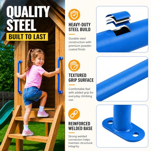 17 Inch Blue Metal Playground Handles Set of 6, Heavy-Duty Climbing Wall Grab Bars, Indoor/Outdoor Monkey Bars for Playground, Backyard, Climbing Frames - color: Blue