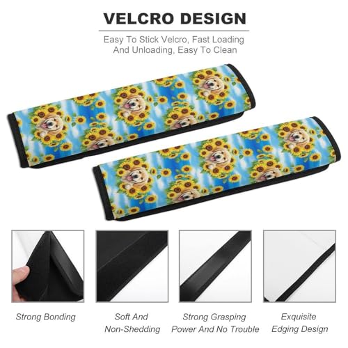 2 Pack Cute Golden Retriever Funny Dog Sunflowers Seat Belt Shoulder Pad Universal Soft and Comfortable Seat Belt Covers Cushion for Kids, Most Cars, Comfortable Driving - color: Pattern 166