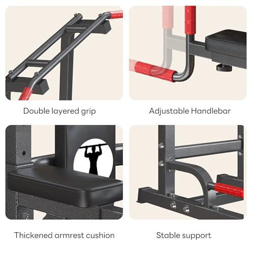 SogesPower Power Tower Pull Up Bar Station Multi-Function Dip Station | Adjustable Height Pull Up Dip Station Dip Bar Strength Training Fitness Equipment,Up to 500LBS - color: Black
