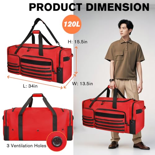 Goloni 130L Heavy Duty Large Duffle Equipment Bag,Catchers Gear Bag with Shoe Compartment,Baseball Duffle Bag - color: Red