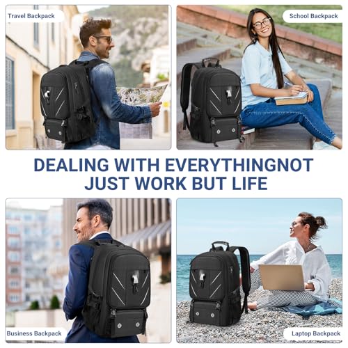 17.3 Inch Travel Laptop Backpack with Shoe Compartment,Water Resistant Anti Theft Bag with USB Charging Port,50L Backpacks Compartmentsfor Men Women