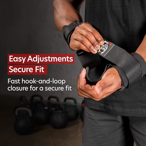 AmStaff Fitness Weight Lifting Hooks (Pair) - Gym Wrist Straps with Steel Hooks for Weightlifting, Pull-Ups, Deadlifts, Strength Training, and Fitness Workouts - Adjustable Neoprene Wrist Support - color: Red