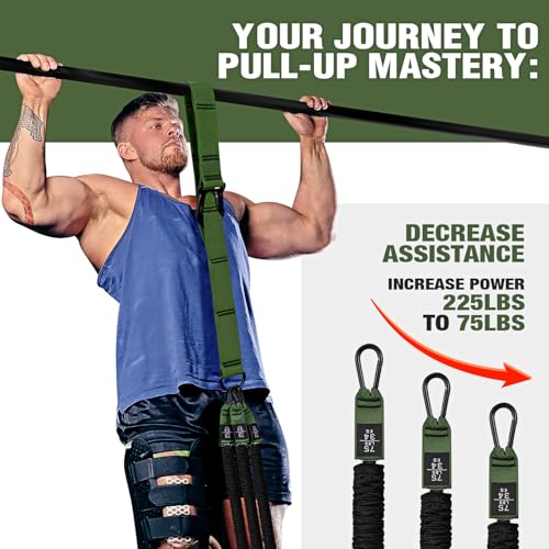 KUTIZE Pull Up Assistance Bands, Pull Up Bar Resistance Bands, Pull Up Bands for Enhanced Strength Training, Muscle Training, 3 Heavy-Duty Adjustable Pull Up Assist Strap & Comfortable Foot Strap - style: Army Green