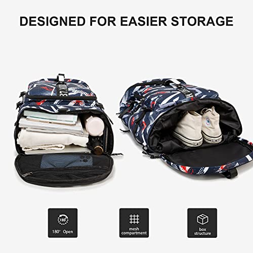 Gym Duffle Bag Waterproof black Laptop Backpack Suitable for Hiking, Fishing, Travel 40L Large Capacity Trendy Cool Lightweight Backpack for Men and Women - color: Motion Geometry Blue