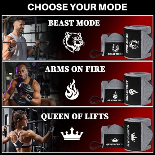 TECEUM Weightlifting Wrist Wraps with Thumb Loop – Gray – Beast Mode – 18 inch – Heavy-Duty Workout Wrist Support & Protection – Ideal for Powerlifting, Strength Training, Bodybuilding