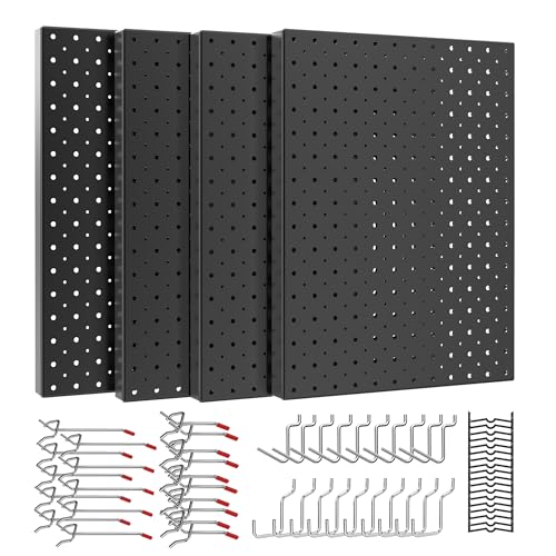 Ultrawall Metal Peg Board Panels with Hooks, Pegboard Wall Tool Organizer for Garage, 74pcs Peg Board with Accessories, 16"X12" - size: 4pack 16"X12"