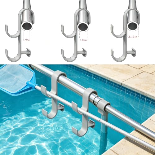 2Pcs Above Ground Pool Pole Hooks, Double Hanging Bracket for Pool Telescopic Pole, Leaf Skimmer Net & Vacuum Hose, Pool Rail Accessory Storage Hanger[Galy] - color: Galy