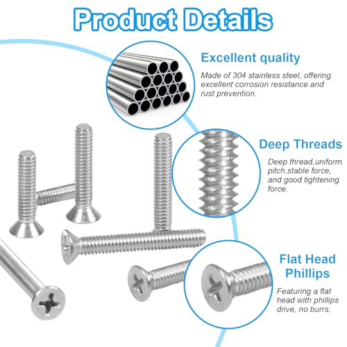 100 PCS Machine Screws, #6-32#8-32 Phillips Flat Head Electricians Screw Kit 304 Stainless Steel Outlet Screws for Wall Plate Switch, Receptacles Mounting Screws - style: Flat Head