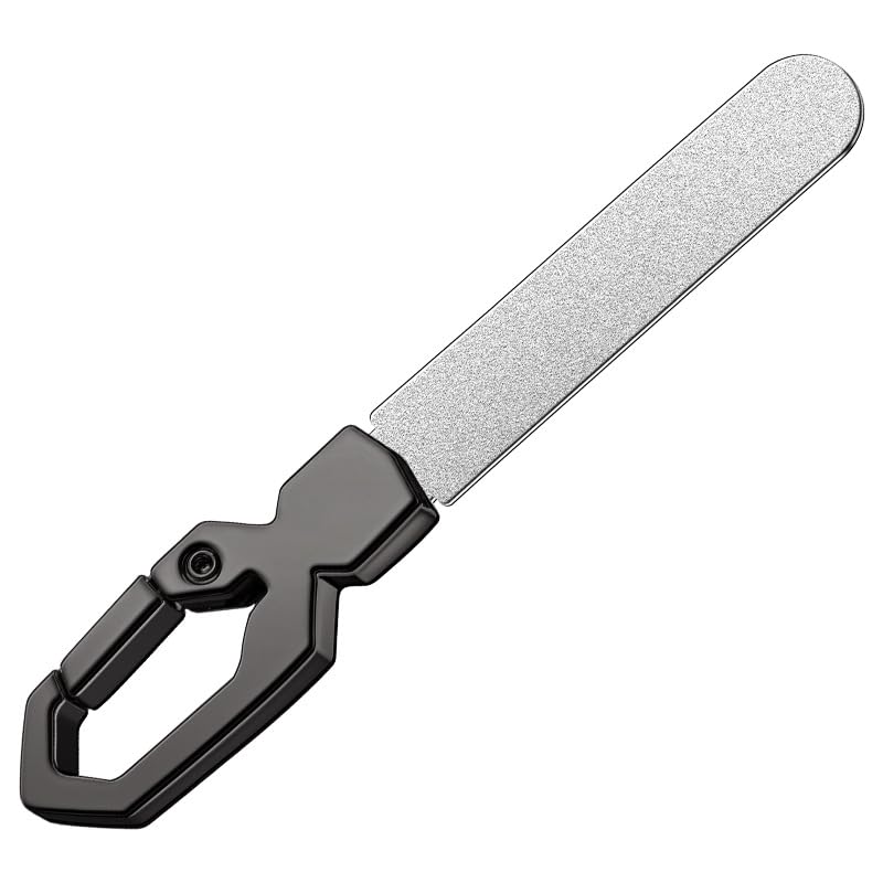 5-Pack Folding Stainless Steel Nail Files with Carabiner, Double-Sided Diamond Manicure Pedicure Files, Portable Metal Nail File with PU Cover for Home Travel Outdoor EDC - color: Gunmetal Single