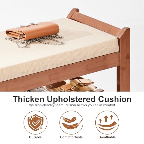 PETKABOO Hall Tree with Bench and Shoe Storage, Coat Rack Shoe Bench Set with Seat Cushion and 6 Hooks for Entryway, Hallway, Living Room and Bedroom - color: Brown, style: 39 in with hook